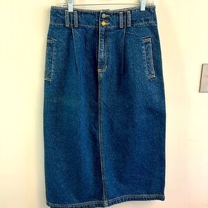Vintage Liz Wear Midi Denim Skirt SZ 14 Pockets Pleats Y2K Medium Wash Zip Front